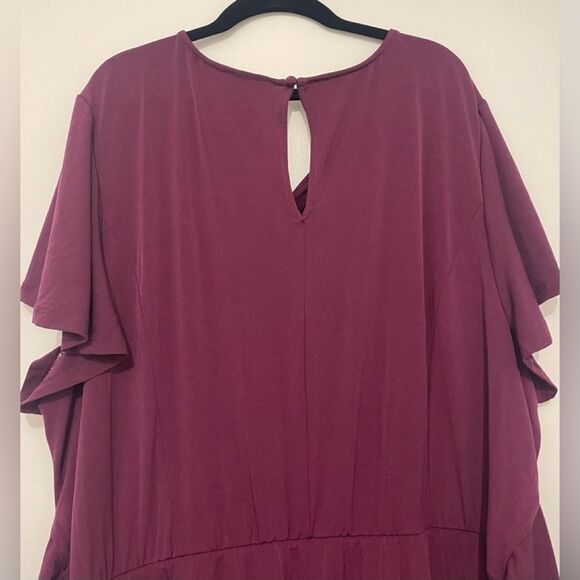 New Lane Bryant Flutter Sleeve Wrap Plum Purple Wide Leg Jumpsuit 26 / 28 - Picture 7 of 9